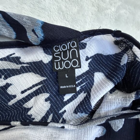 Clara Sunwoo Womens Floral Asymmetric Hem 3/4 Sleeve Tunic Top Large Black/White - Picture 3 of 7